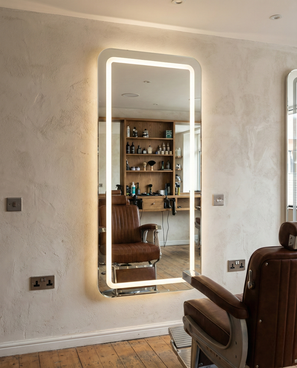 Espelho LED jateado em salão ou loja